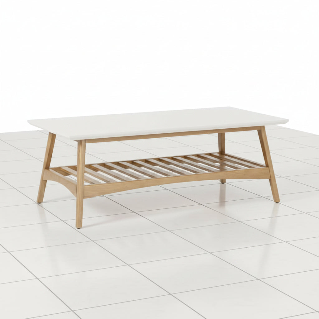 2 tier coffee table in off white and natural finish