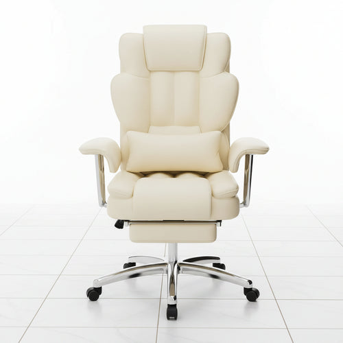 Beige PU leather office chair front view