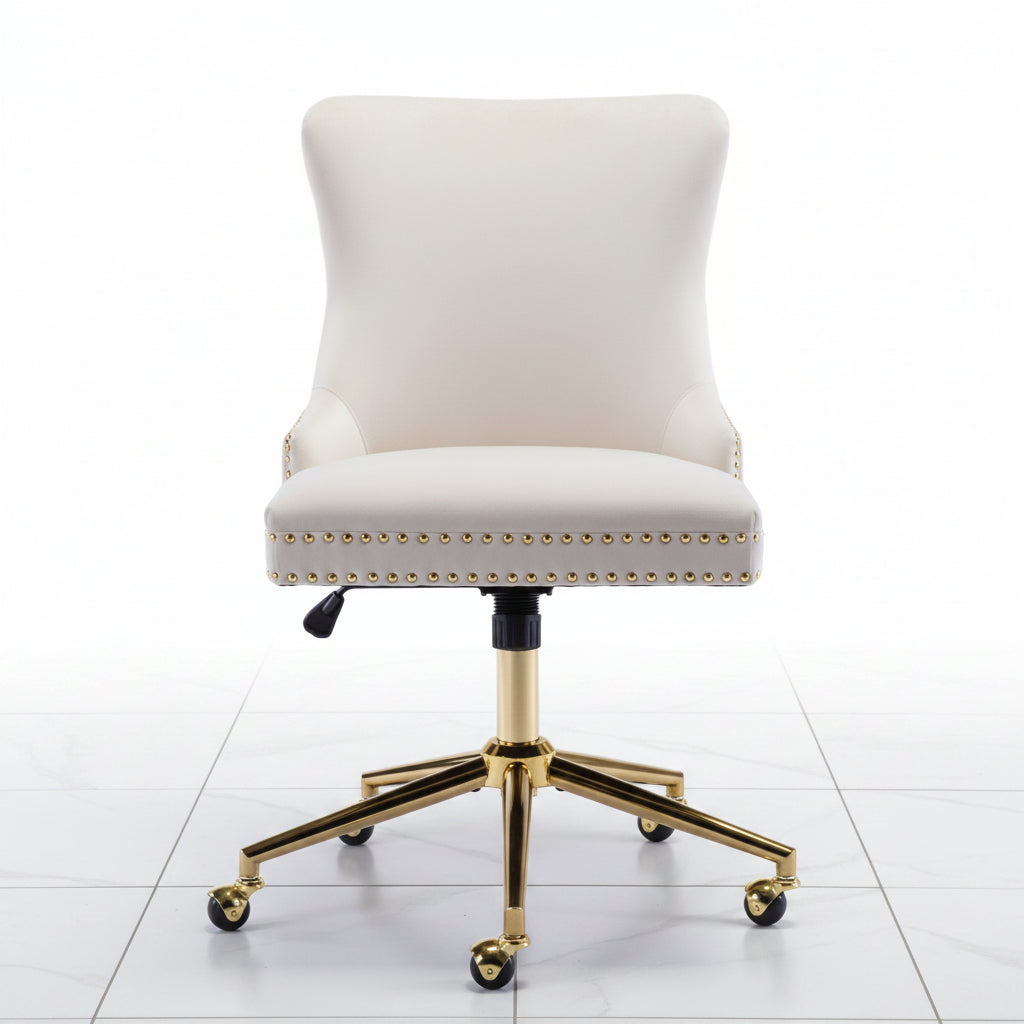 Beige swivel office chair front angle