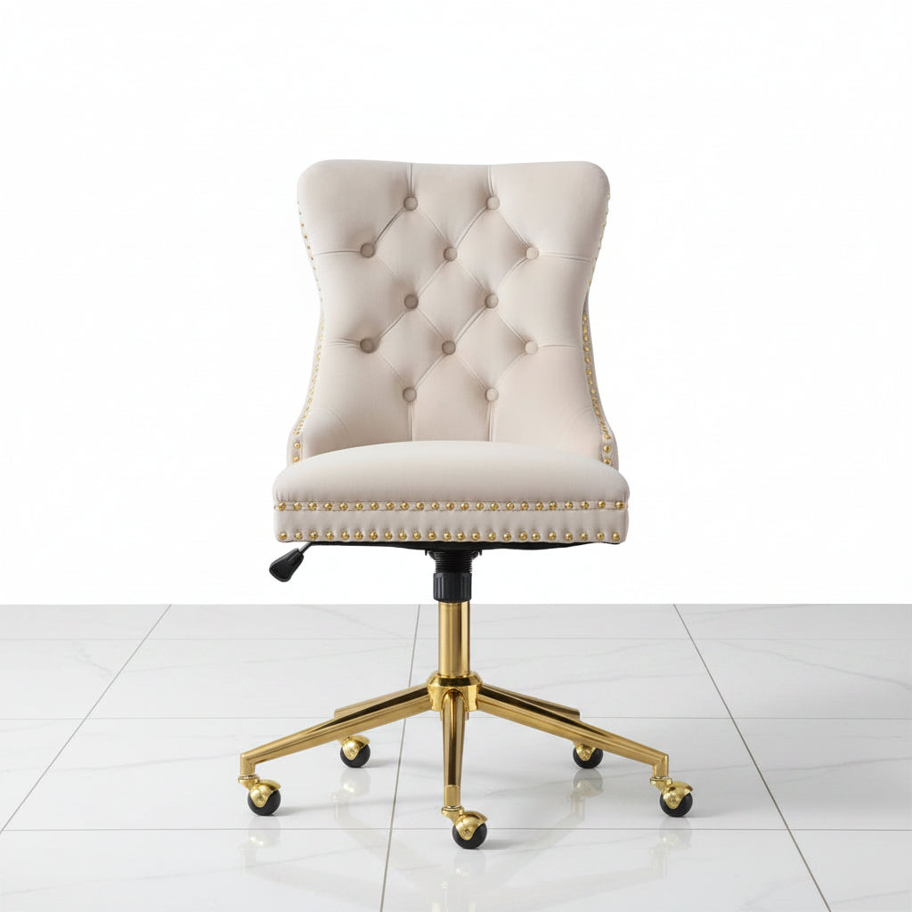 Beige velvet office chair front view