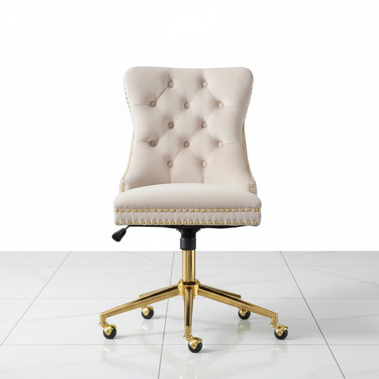 Beige velvet office chair front view