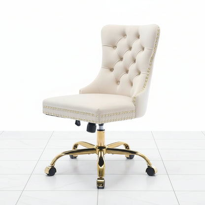 Beige velvet office chair side view