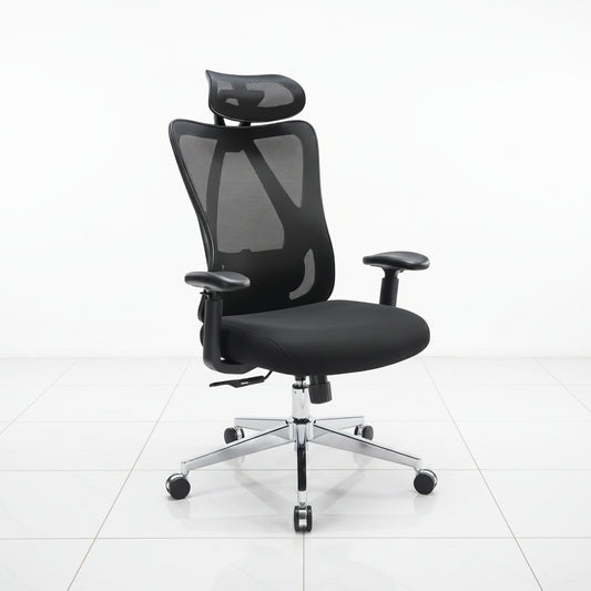 Black mesh office chair with adjustable height