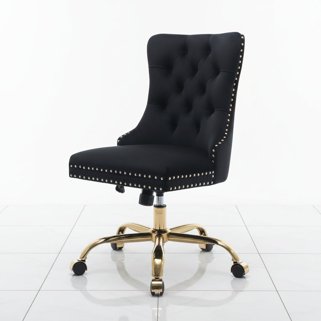Black velvet office chair side view