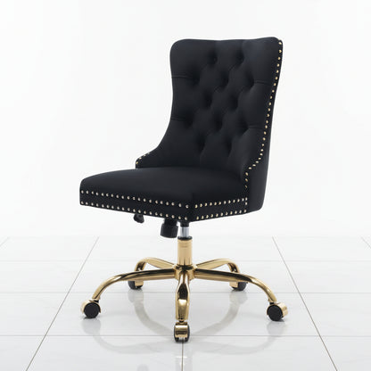 Black velvet office chair side view