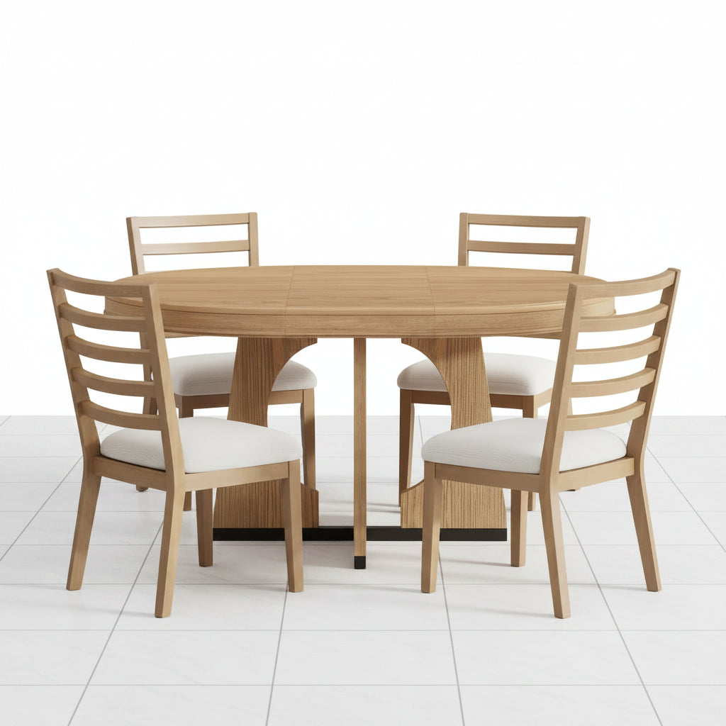 Natural extendable round dining table