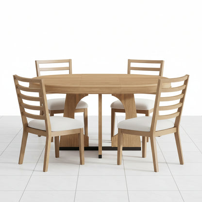 Natural extendable round dining table