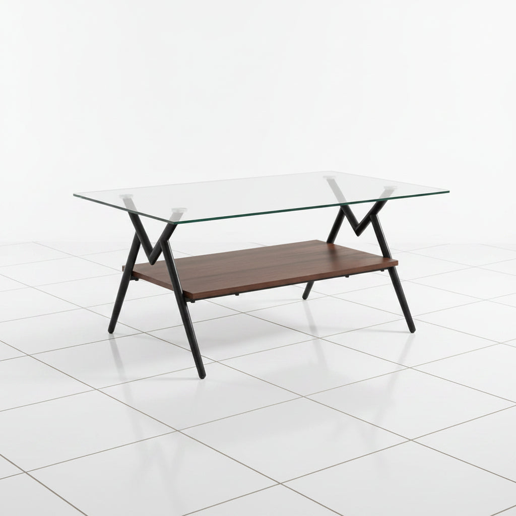 Glass coffee table with metal legs