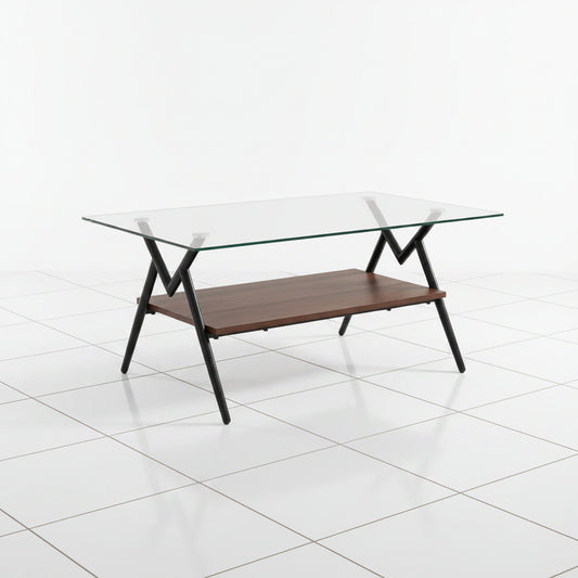 Glass coffee table with metal legs