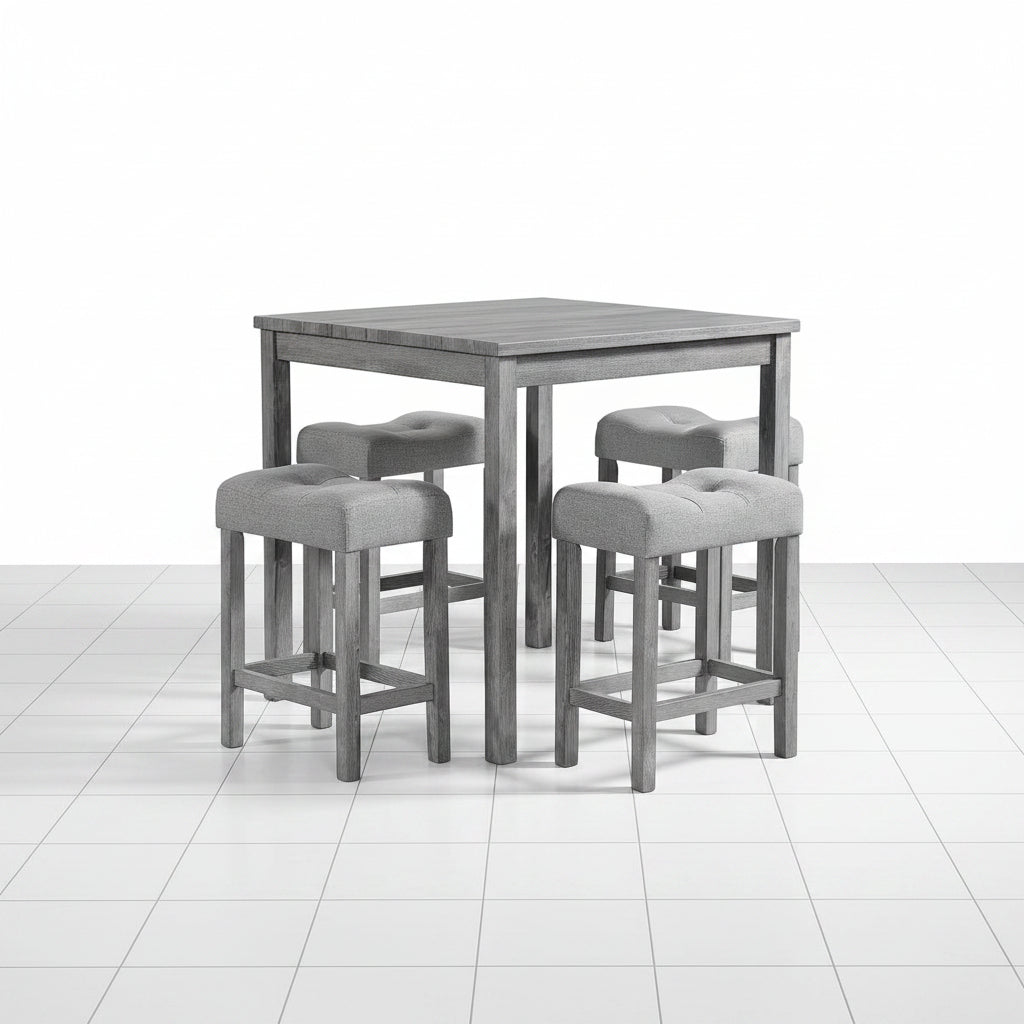 Gray dining table with chairs under table
