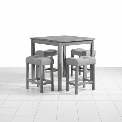 Gray dining table with chairs under table