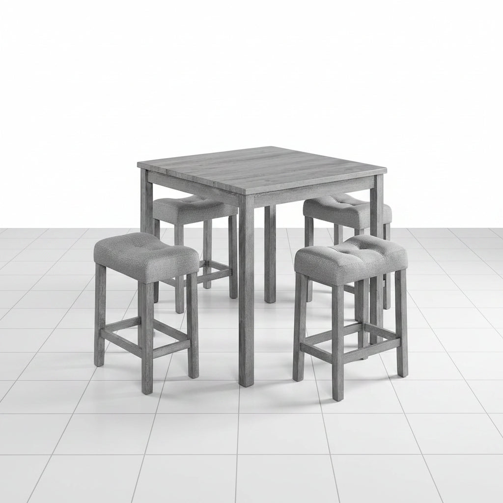 Gray dining table with four matching chairs