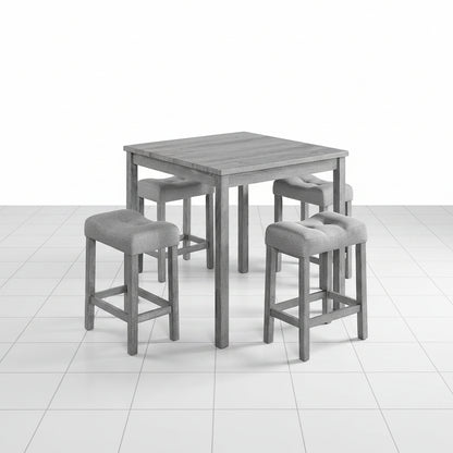 Gray dining table with four matching chairs
