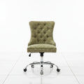 Green chenille office chair front view