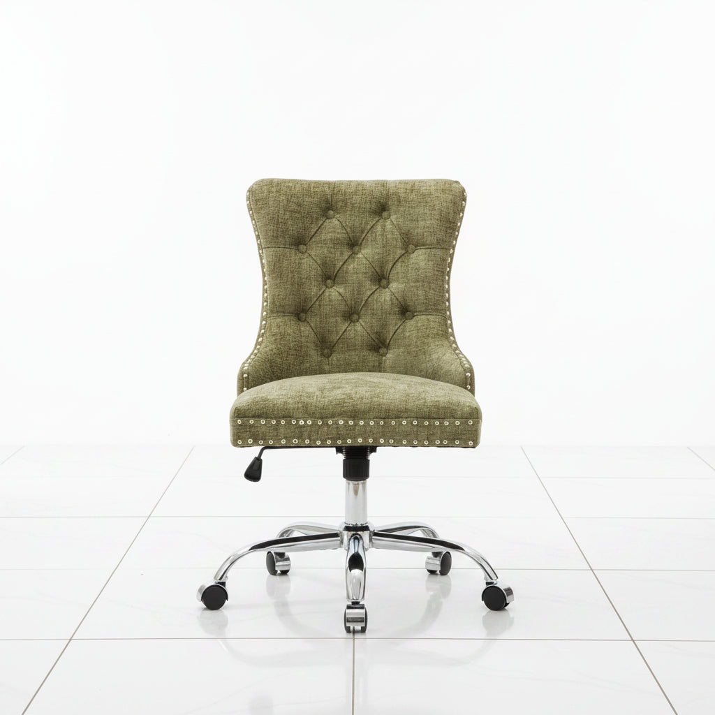 Green chenille office chair front view