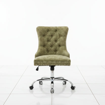 Green chenille office chair front view
