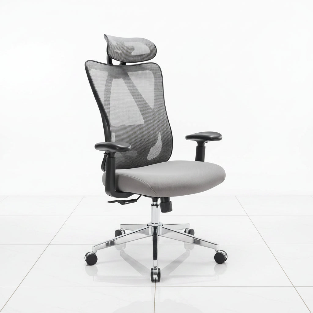 Grey mesh office chair with high back