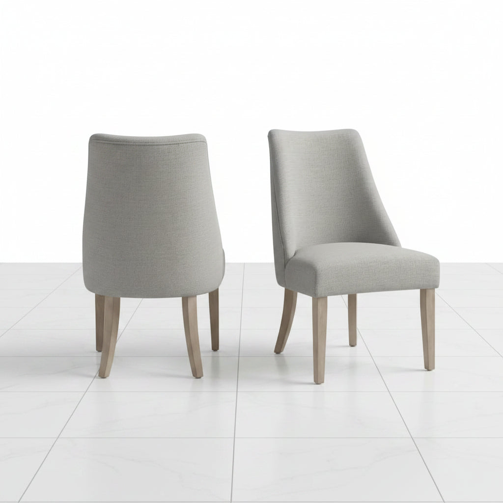 Light grey upholstered dining chairs