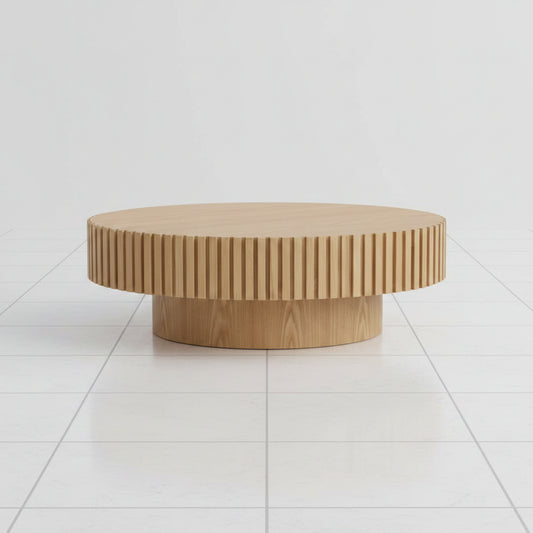 Natural ash oval drum coffee table front view