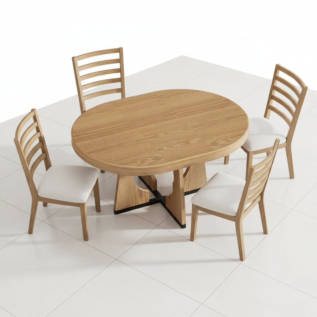 Natural dining table with geometric base
