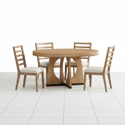 Natural wood dining table set with four chairs
