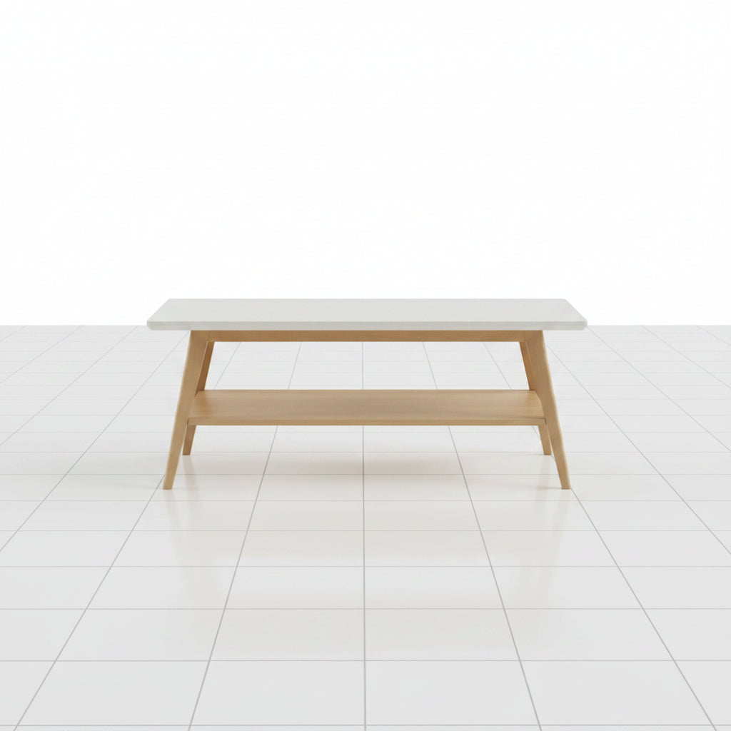 Off white and natural coffee table front view