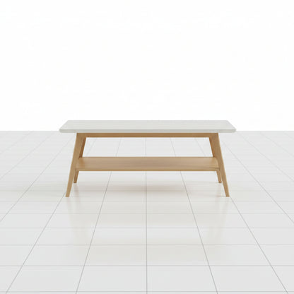 Off white and natural coffee table front view