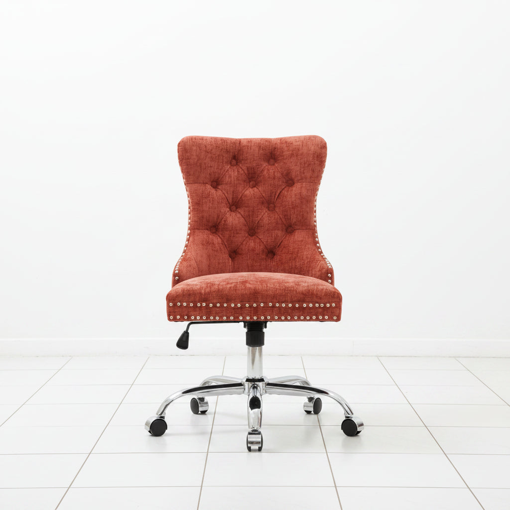 Orange chenille office chair front view
