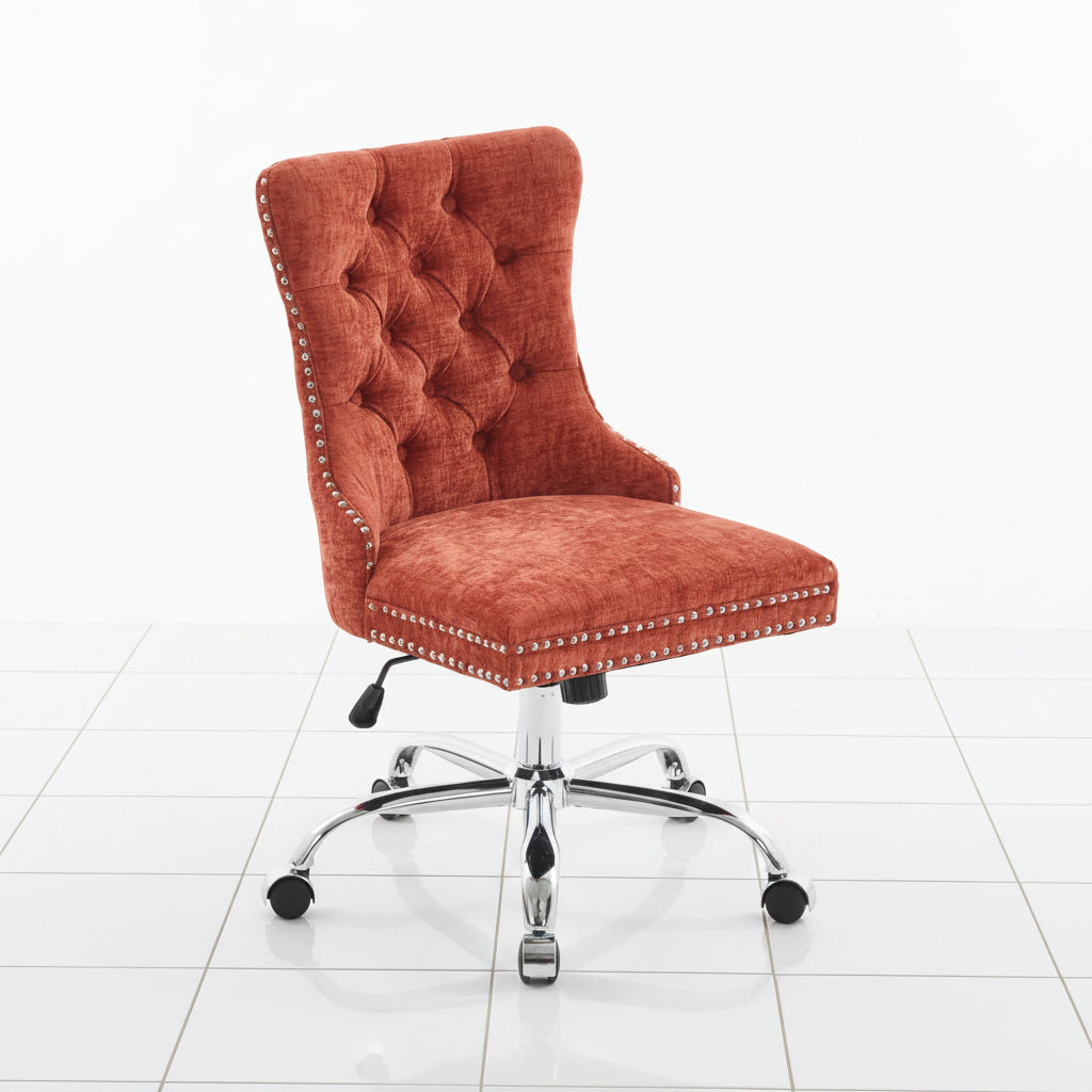 Orange tufted office chair side angle