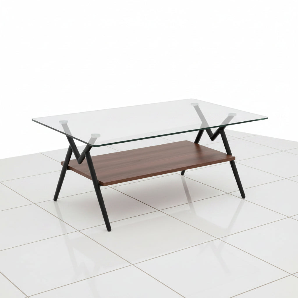 Rectangular coffee table with glass top