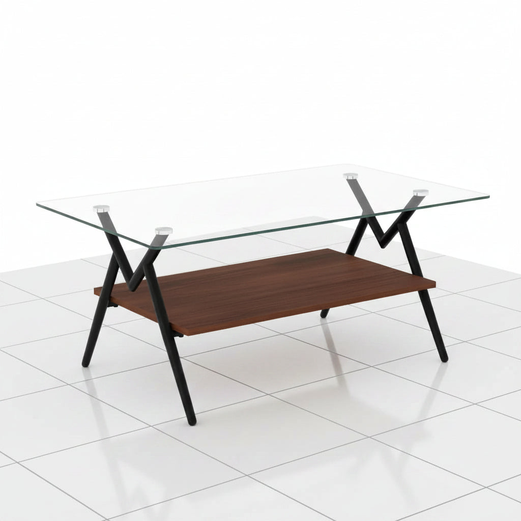 Rectangular glass coffee table side view