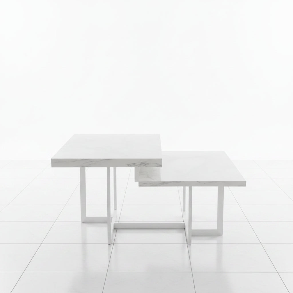 Square coffee table with white marble top front view