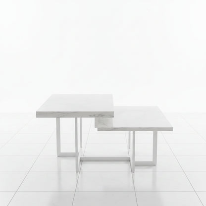 Square coffee table with white marble top front view