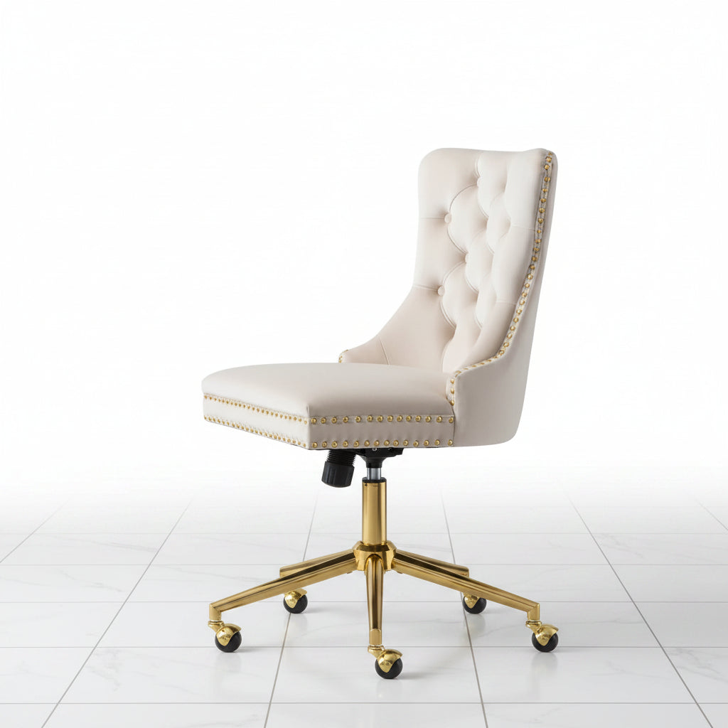 Tufted velvet office chair side angle