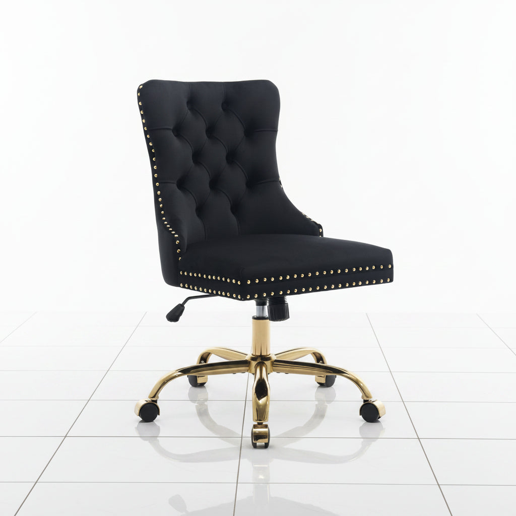 Black velvet office chair with nailhead trim