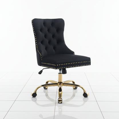 Black velvet office chair with nailhead trim