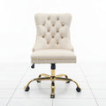 Beige velvet office chair with swivel base