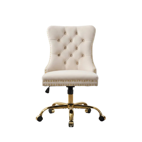 Beige office chair with gold accents in a home office setting